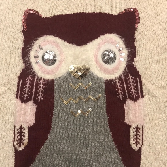 Justice Oatmeal Colored Owl Sweater - Picture 3 of 5